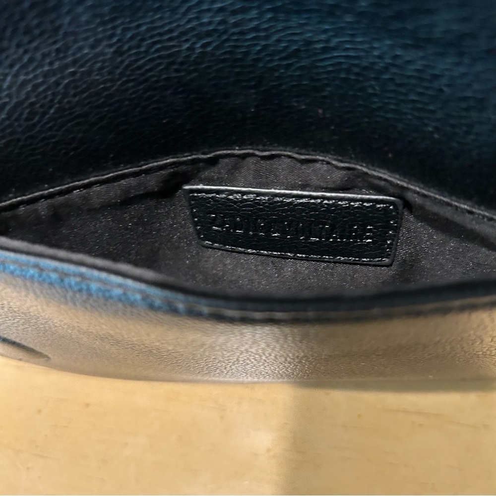 Zadig & Voltaire Black Leather Shoulder Bag with Silver Wing Emblem - Picture 9 of 15